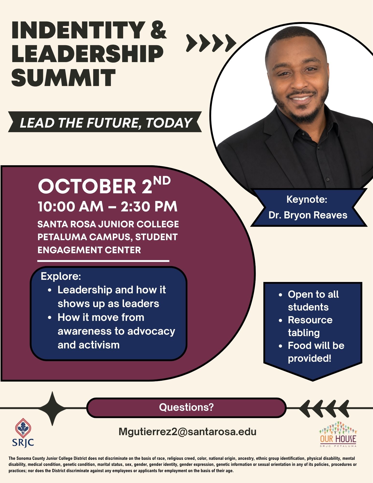 Identity and Leadership Summit Oct 2nd 10am-2:30pm