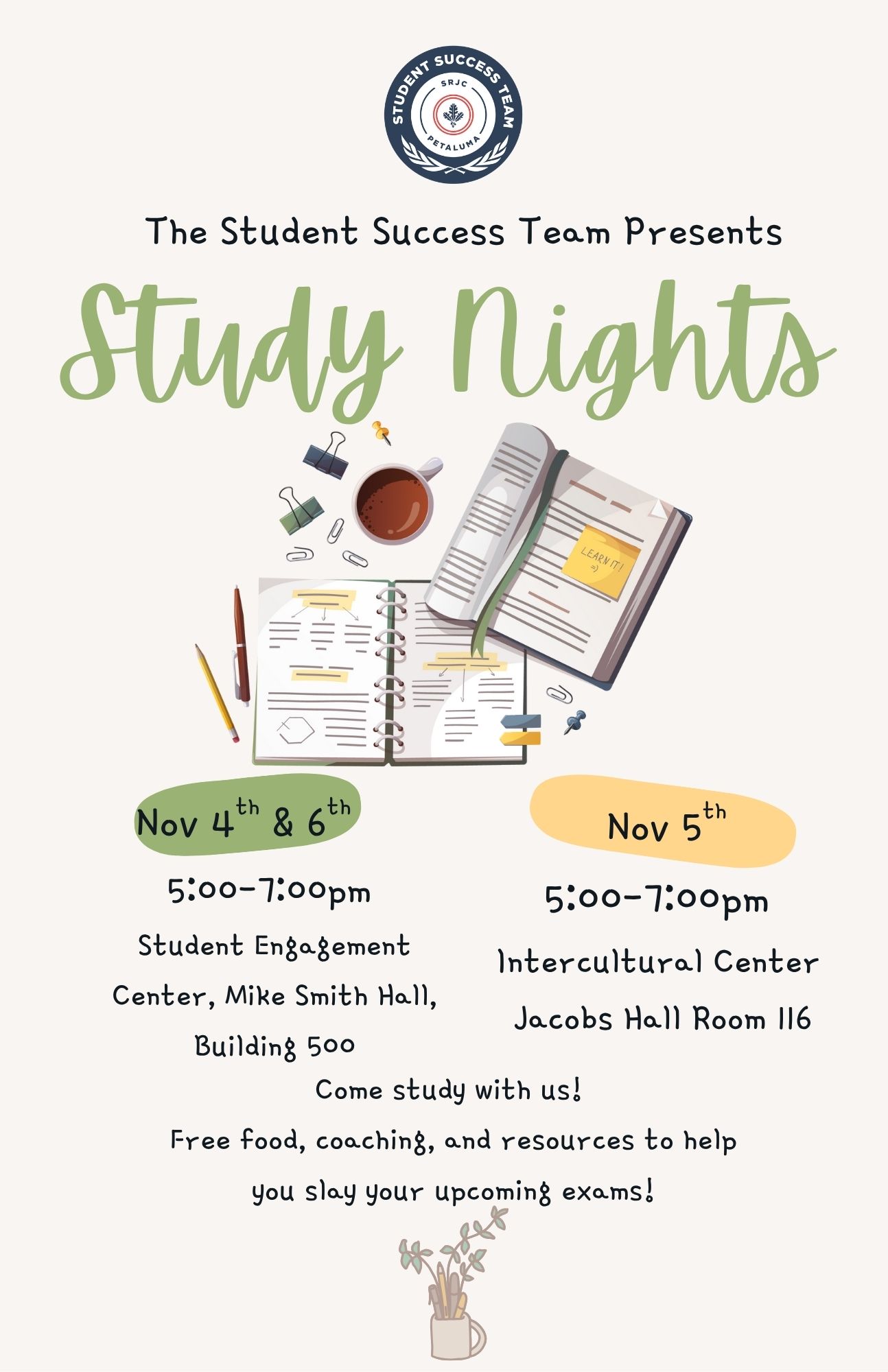 Student Success Team Study Nights Flyer