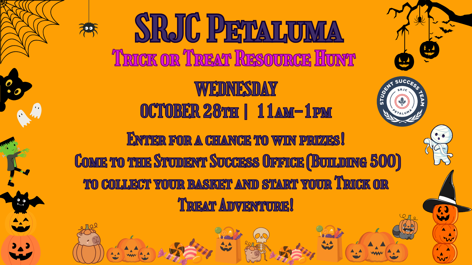 SRJC Petaluma Trick or Treat Resource Fair 10/28 11am-1pm