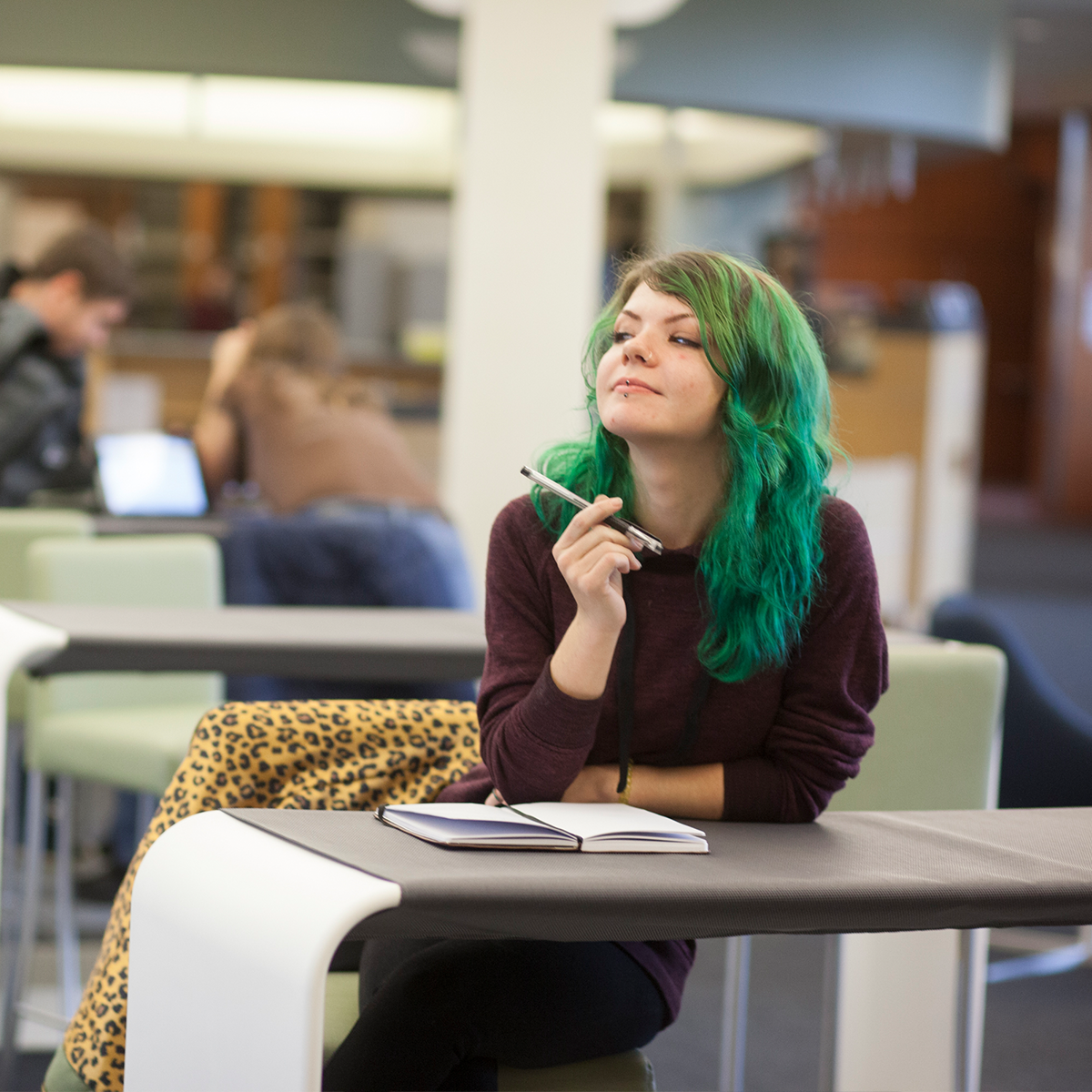 A student studying at the library